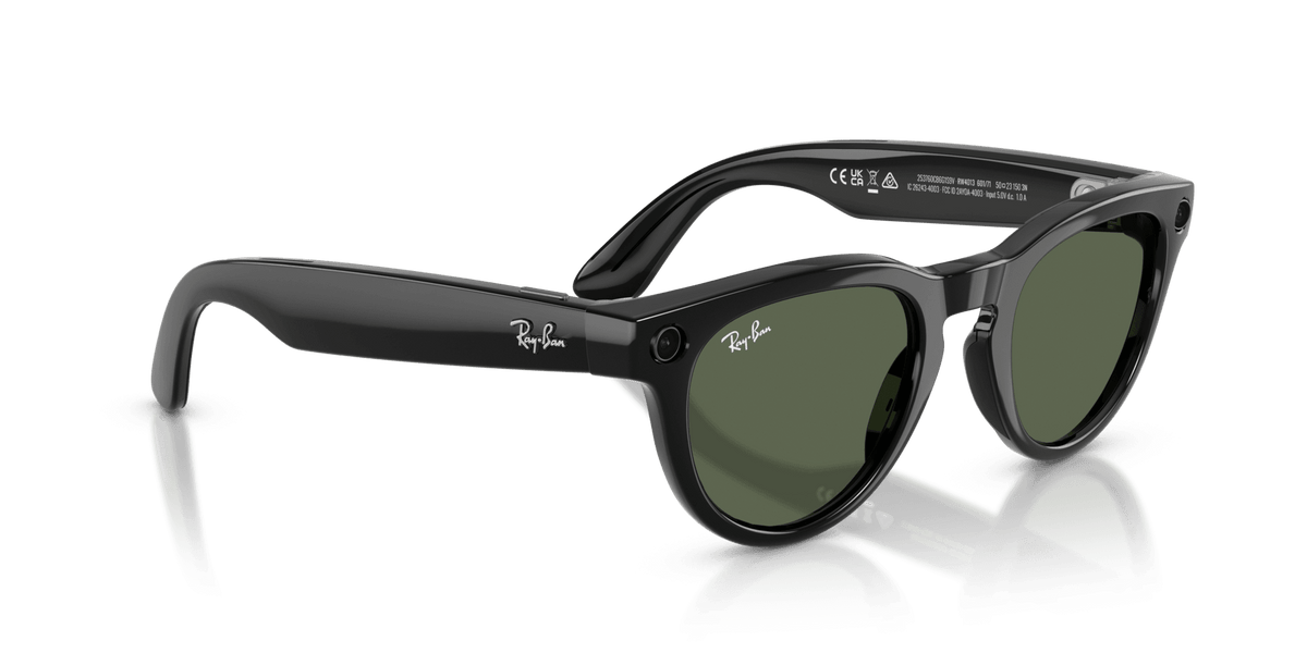 Ray-Ban Meta Headliner (Gen 2) AI smart glasses, shiny black frame, G-15 Green lenses, view 5