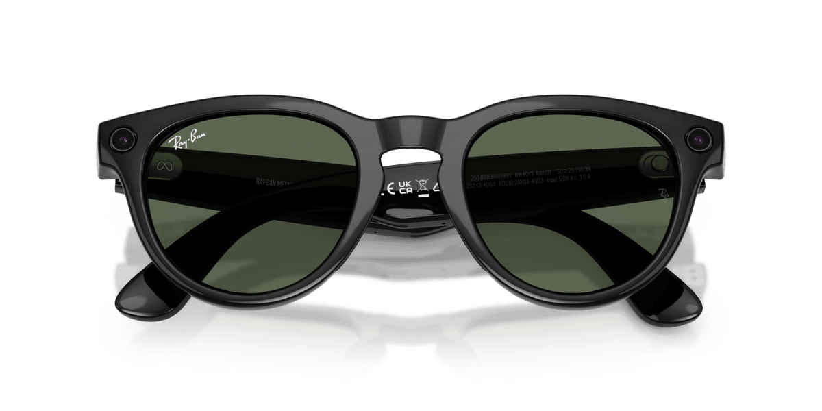 Ray-Ban Meta Headliner (Gen 2) AI smart glasses, shiny black frame, G-15 Green lenses, view 6