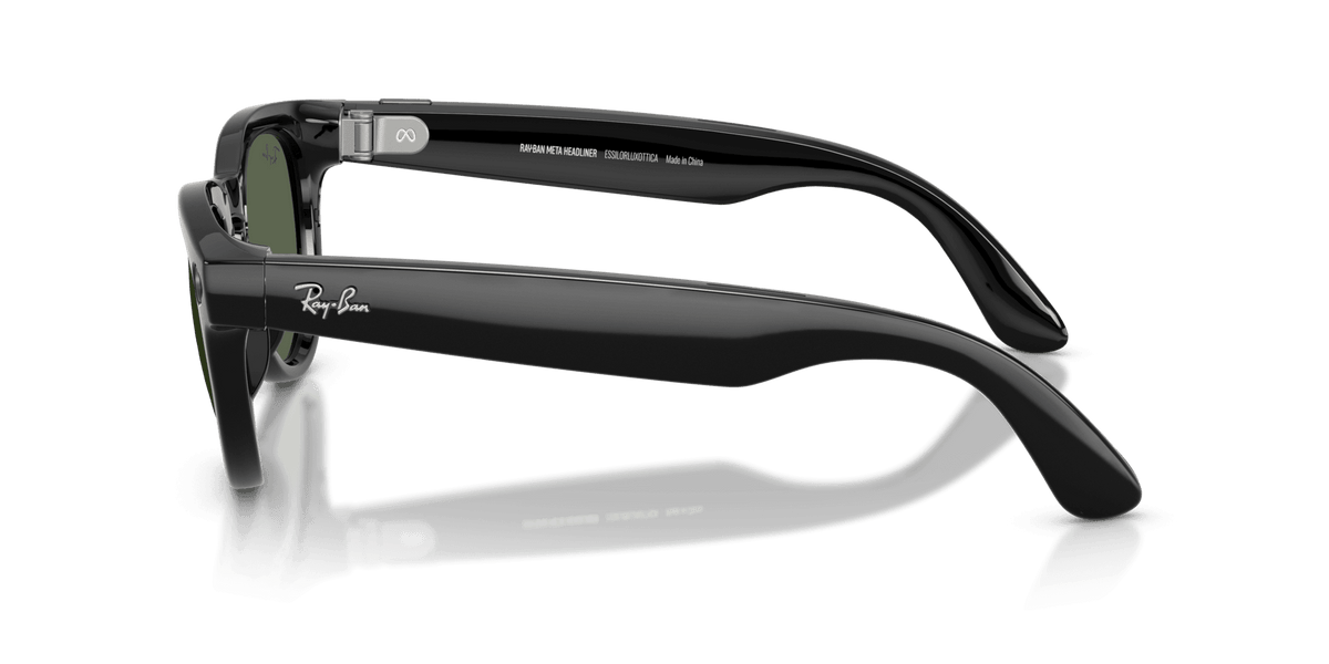 Ray-Ban Meta Headliner (Gen 2) AI smart glasses, shiny black frame, G-15 Green lenses, view 3