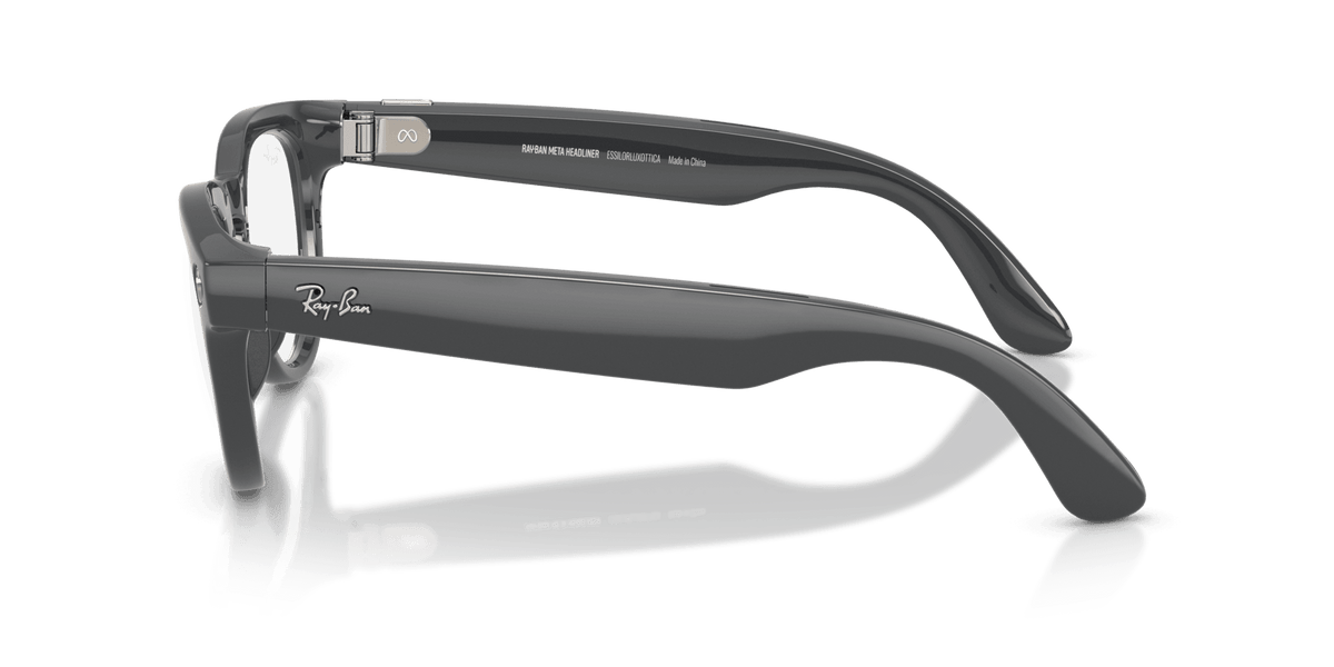 Ray-Ban Meta Headliner (Gen 2) AI smart glasses, shiny asteroid grey frame, Emerald Transitions lenses, view 3