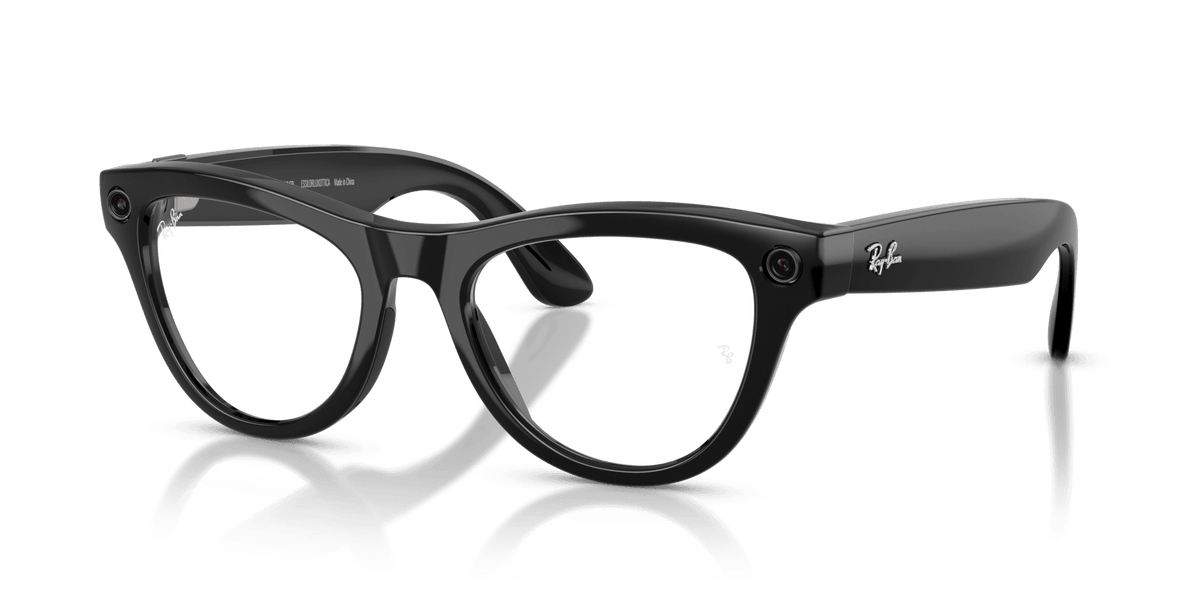 Ray-Ban Meta Skyler (Gen 2) AI smart glasses, shiny black frame, Violet Transitions lenses