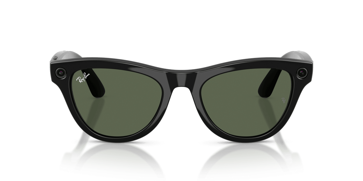 Ray-Ban Meta Skyler (Gen 2) AI smart glasses, shiny black frame, G-15 Green lenses, view 2