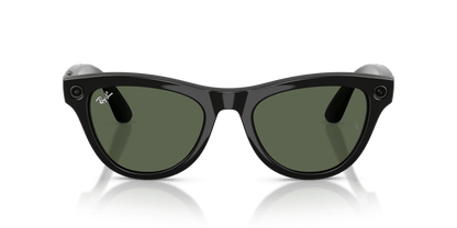 Ray-Ban Meta Skyler (Gen 2) AI smart glasses, shiny black frame, G-15 Green lenses, view 2