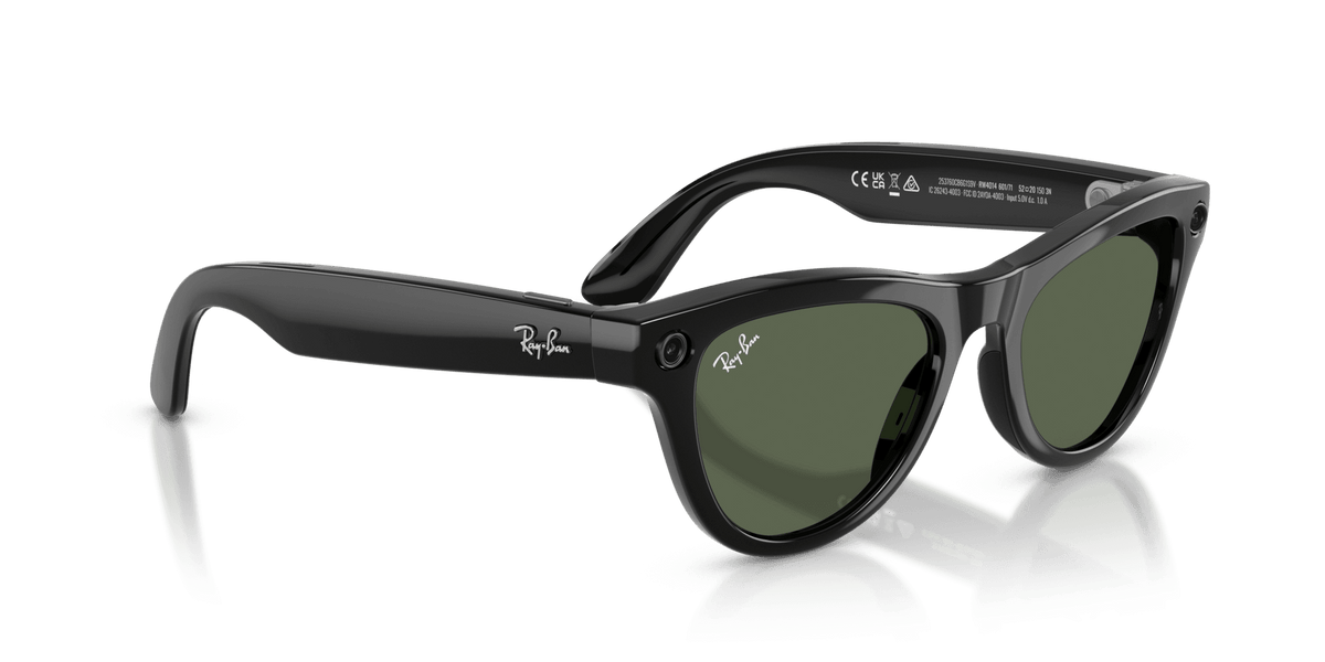 Ray-Ban Meta Skyler (Gen 2) AI smart glasses, shiny black frame, G-15 Green lenses, view 5