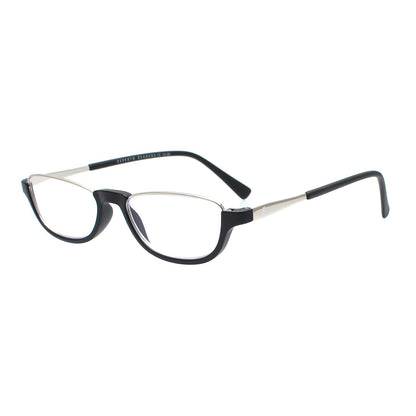 Esperto Saturn Black blue cut reading glasses, angled view