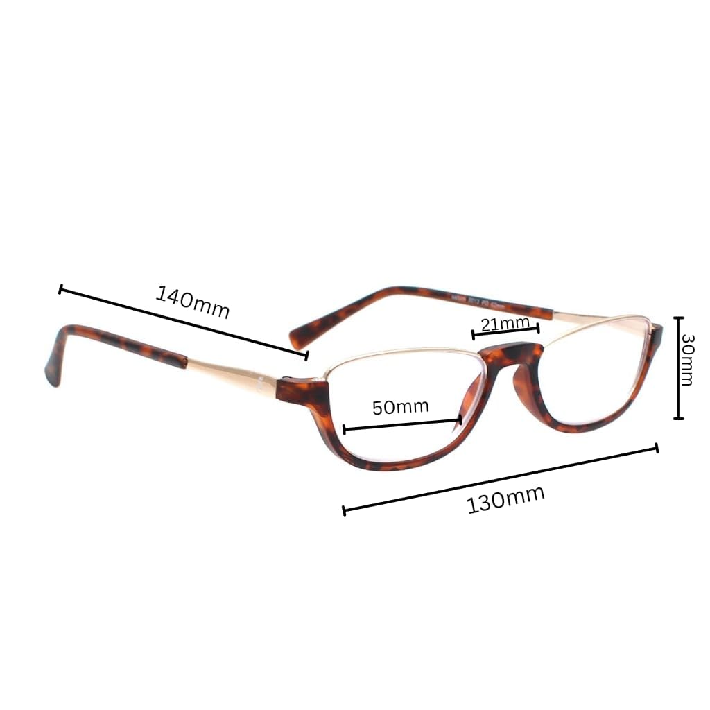 Esperto Saturn Brown blue cut reading glasses, frame measurements