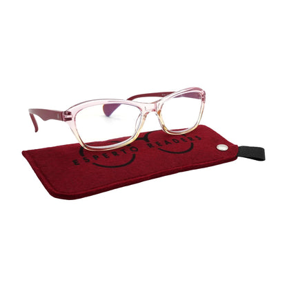 Esperto Birdie Pink reading glasses with case