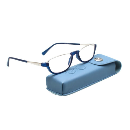 Esperto Saturn Blue blue cut reading glasses, with soft carrying case
