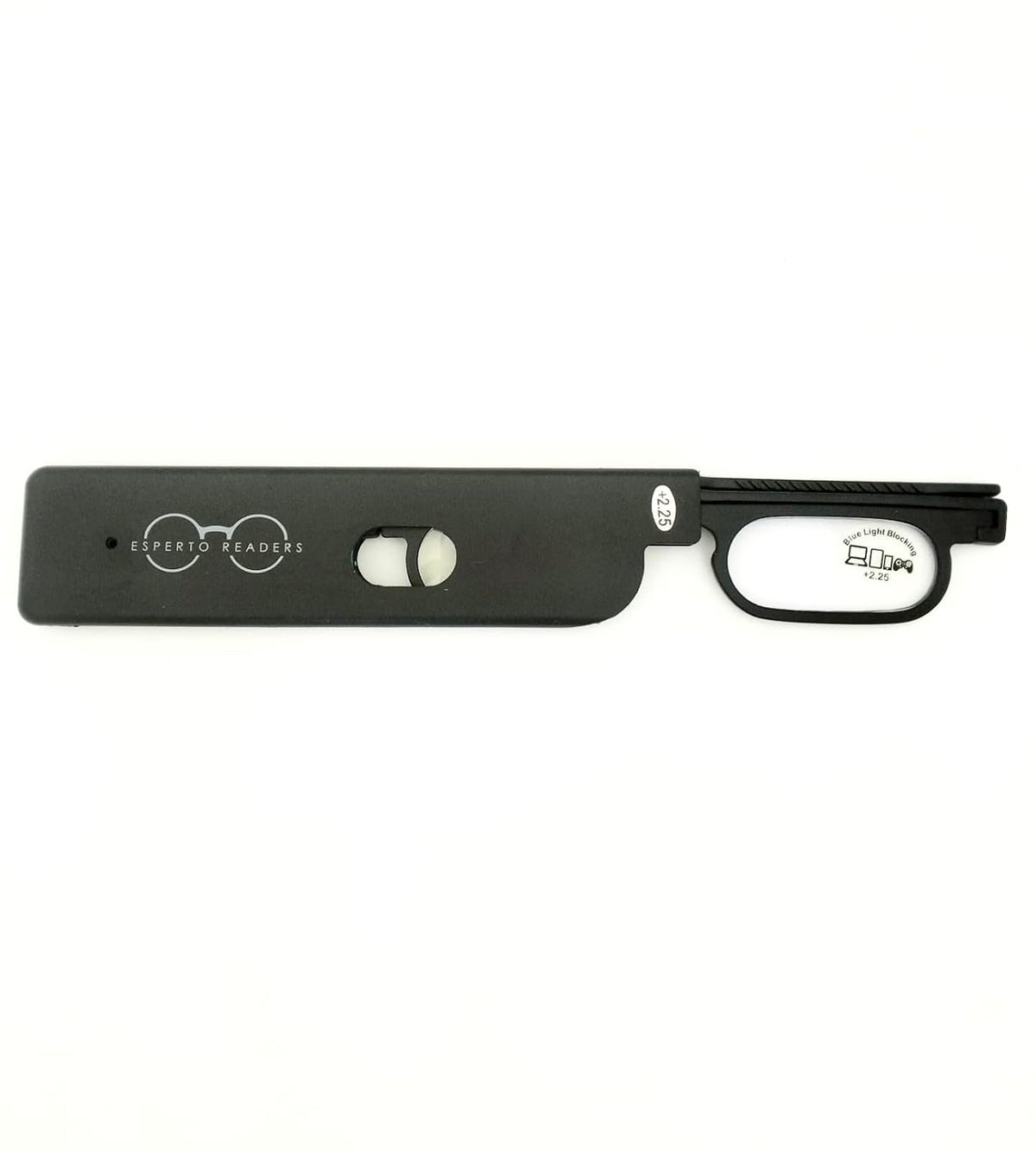 Esperto Move On thin blue cut reading glasses Black, in case