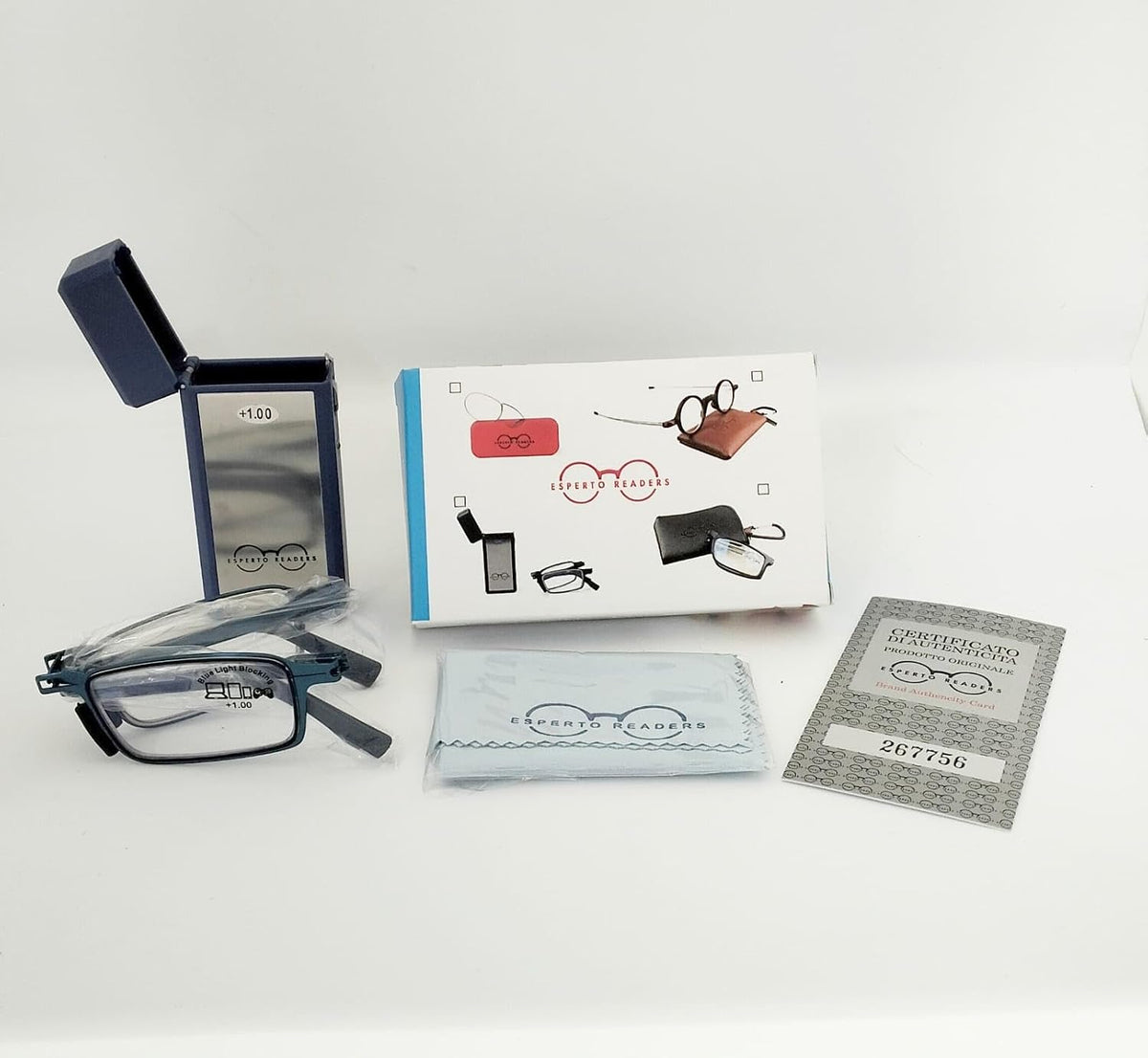 Esperto Lighter Blue reading glasses with case