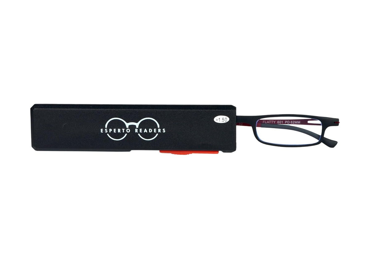 Esperto Flatty Black reading glasses with case