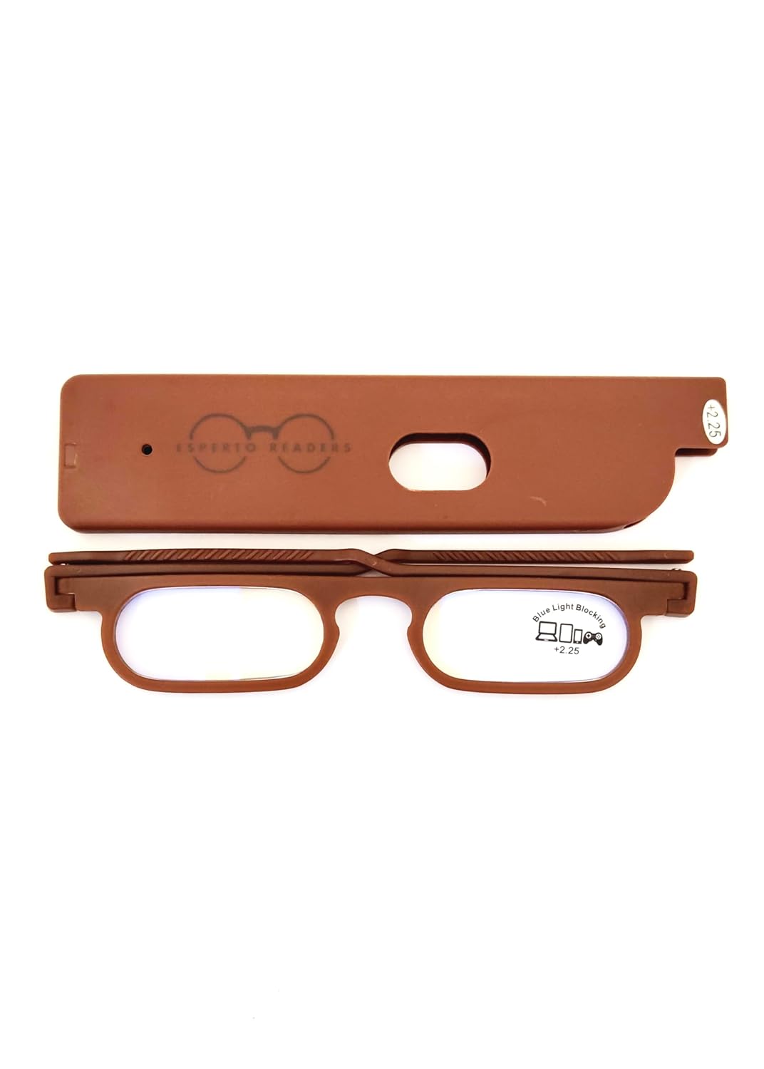 Esperto Move On thin blue cut reading glasses Brown, with slim case
