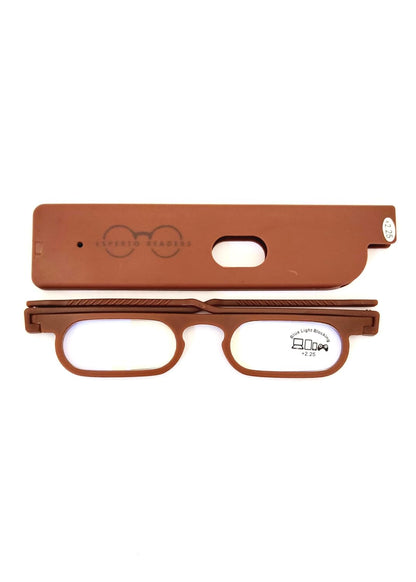 Esperto Move On thin blue cut reading glasses Brown, with slim case