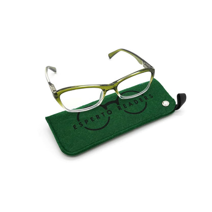 Esperto Birdie Olive Green reading glasses with case