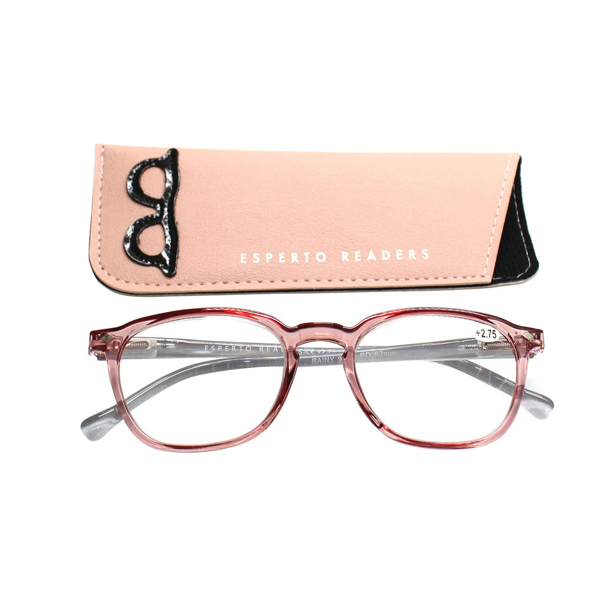 Esperto Rainy Pink reading glasses with case