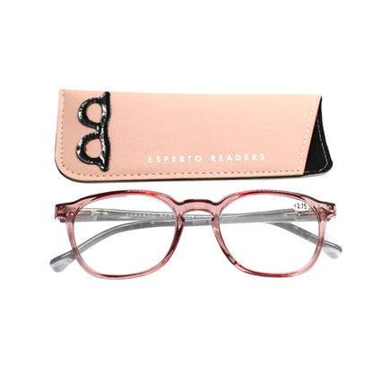 Esperto Rainy Pink reading glasses with case