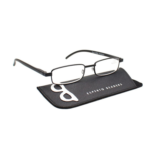 Esperto River Black reading glasses with case
