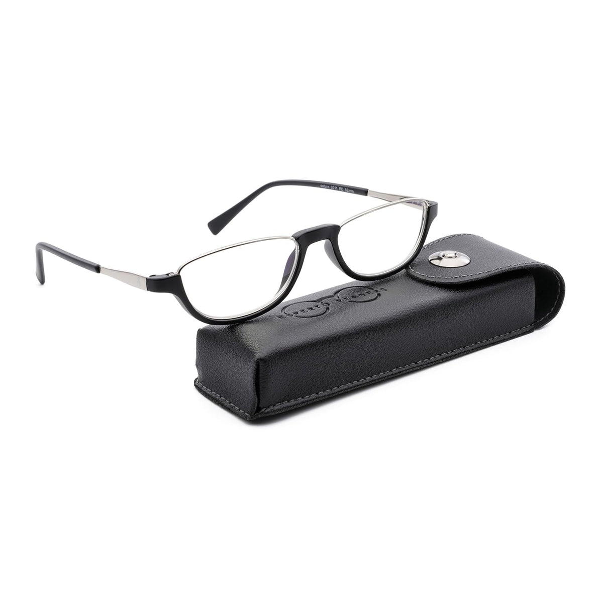 Esperto Saturn Black blue cut reading glasses, with case