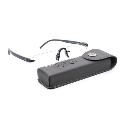 Esperto Jupiter Gray rimless blue cut reading glasses with soft carrying case
