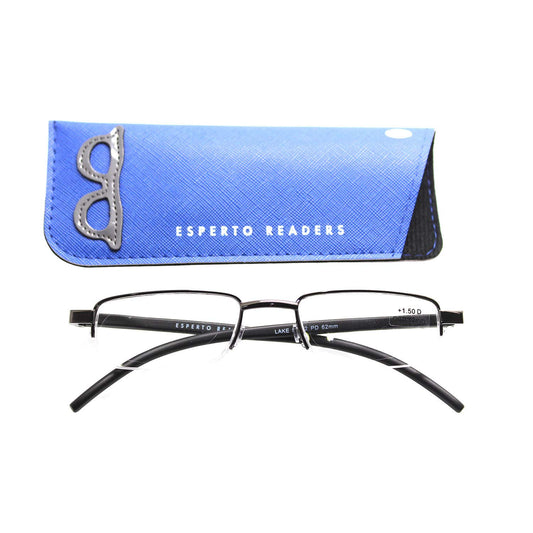Esperto Lake Metallic Black reading glasses with case