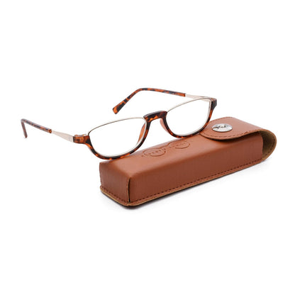 Esperto Saturn Brown blue cut reading glasses, with soft carrying case